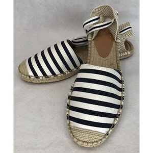 J Crew Womens Size 9 Striped Espadrille Flats w/Ankle Ties Boho Summer Sandals